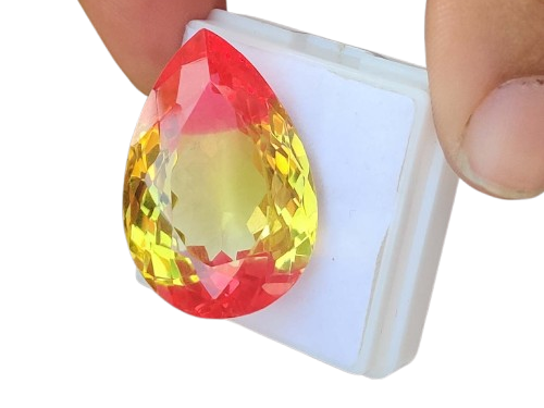 Crystalapis Bi Colour Sapphire Pear Cut Gemstone – 28.40 Ct, Brilliant Yellow-Red Glass Gemstone with AAA Clarity