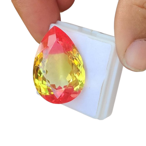 Crystalapis Bi Colour Sapphire Pear Cut Gemstone – 28.40 Ct, Brilliant Yellow-Red Glass Gemstone with AAA Clarity